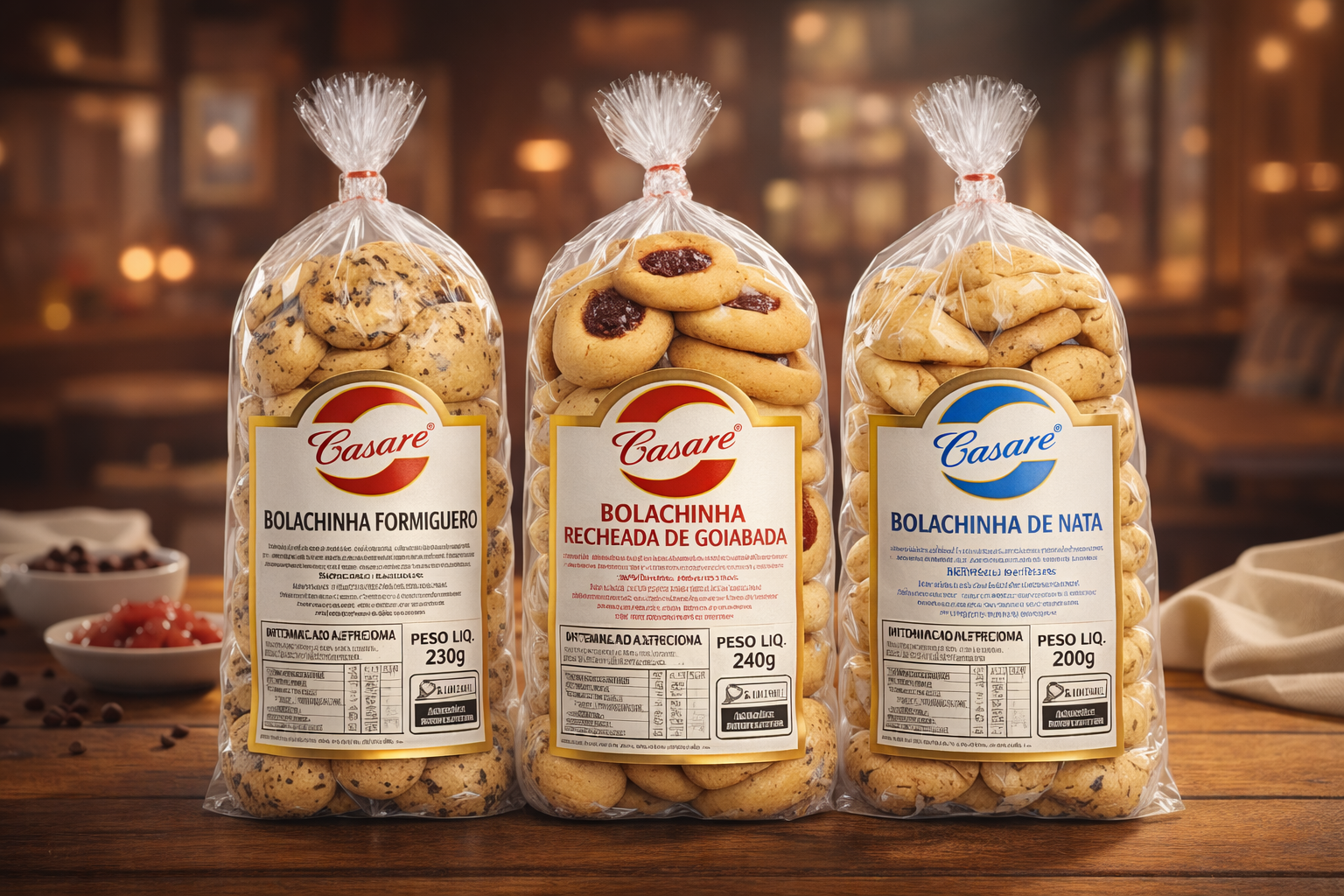 Linha de bolachinhas Casare Alimentos